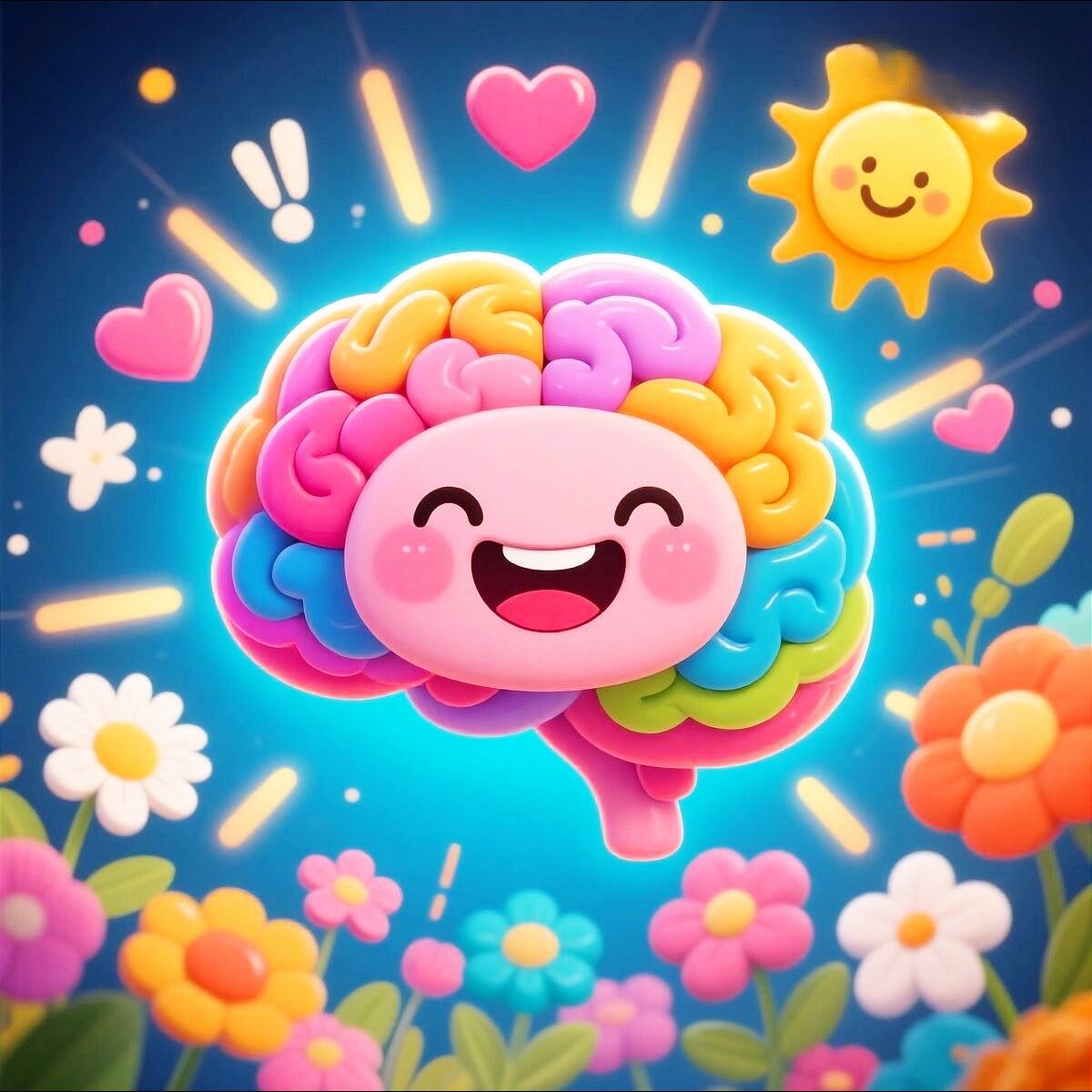 en hjerne der er glad og smiler over alt den positive tænkning