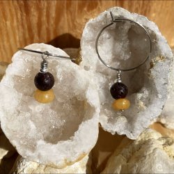 reringe, hndlavet slvfarvet Dubhe creol med gul jade krystal og brun lavasten.