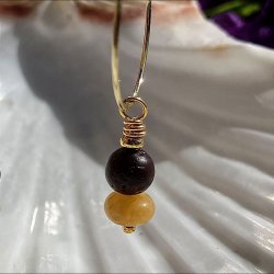 rering, hndlavet single guldfarvet Dubhe creol med gul jade krystal og brun lavasten.