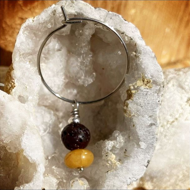 rering, hndlavet single slvfarvet Dubhe creol med gul jade krystal og brun lavasten.