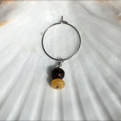 rering, hndlavet single slvfarvet Dubhe creol med gul jade krystal og brun lavasten.