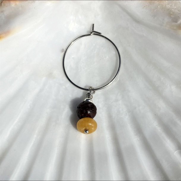 rering, hndlavet single slvfarvet Dubhe creol med gul jade krystal og brun lavasten.