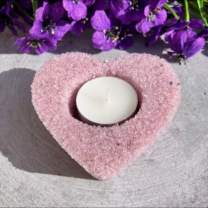 hjerteformet rosakvart lysestage formst�bt til fyrfadslys eller LED lys