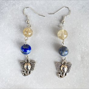 Lapis Lazuli/Rutil kvarts reringe med elefant