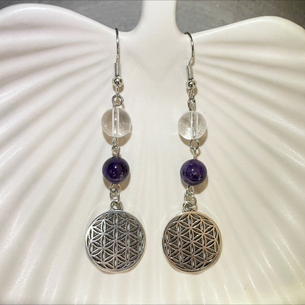 Bjergkrystal/Ametyst reringe med livets blomst