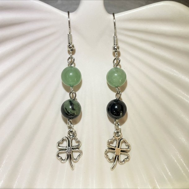 Grn Aventurin/Kambaba reringe med klver