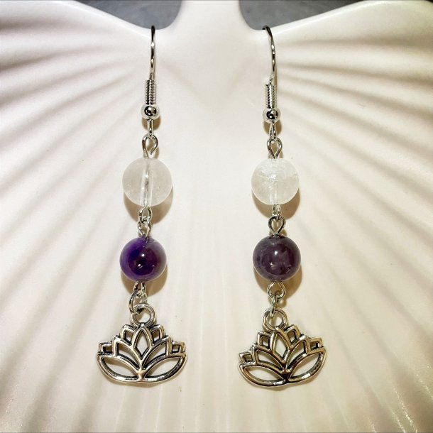 Ametyst Chevron/Bjergkrystal reringe med lotusblomst