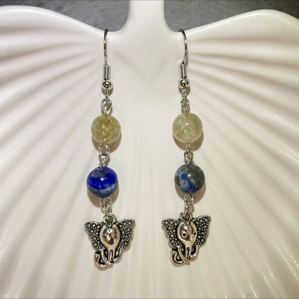 Lapis Lazuli/Rutil kvarts reringe med elefant