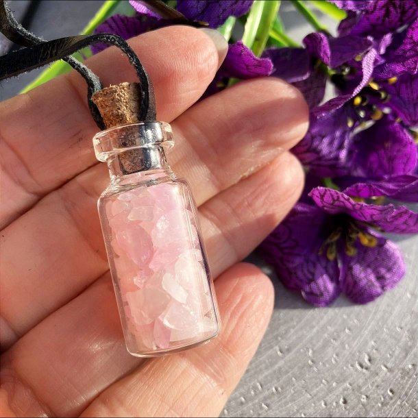 Rosakvarts glasflaske vedhng