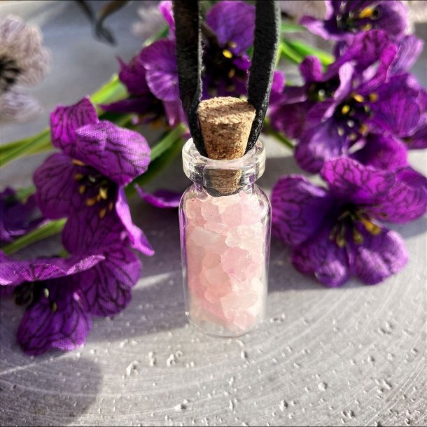 Rosakvarts glasflaske vedhng