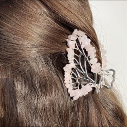 Forslvet kobber sommerfugl hrklemme med sm rosakvarts chips rundt i kanten. lngde 8 cm, bredde 5 cm