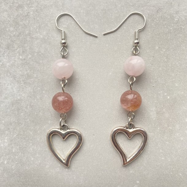  Rosa/Jordbrkvarts reringe med hjerte